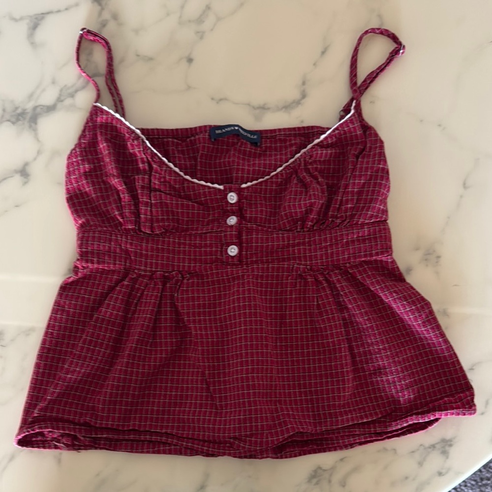 Brandy Melville Burgundy Plaid Top